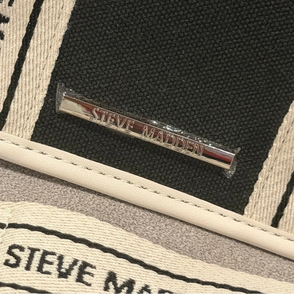Steve Madden BWEBBER Canvas Tote/Crossbody - Black/White - Picture 2 of 11